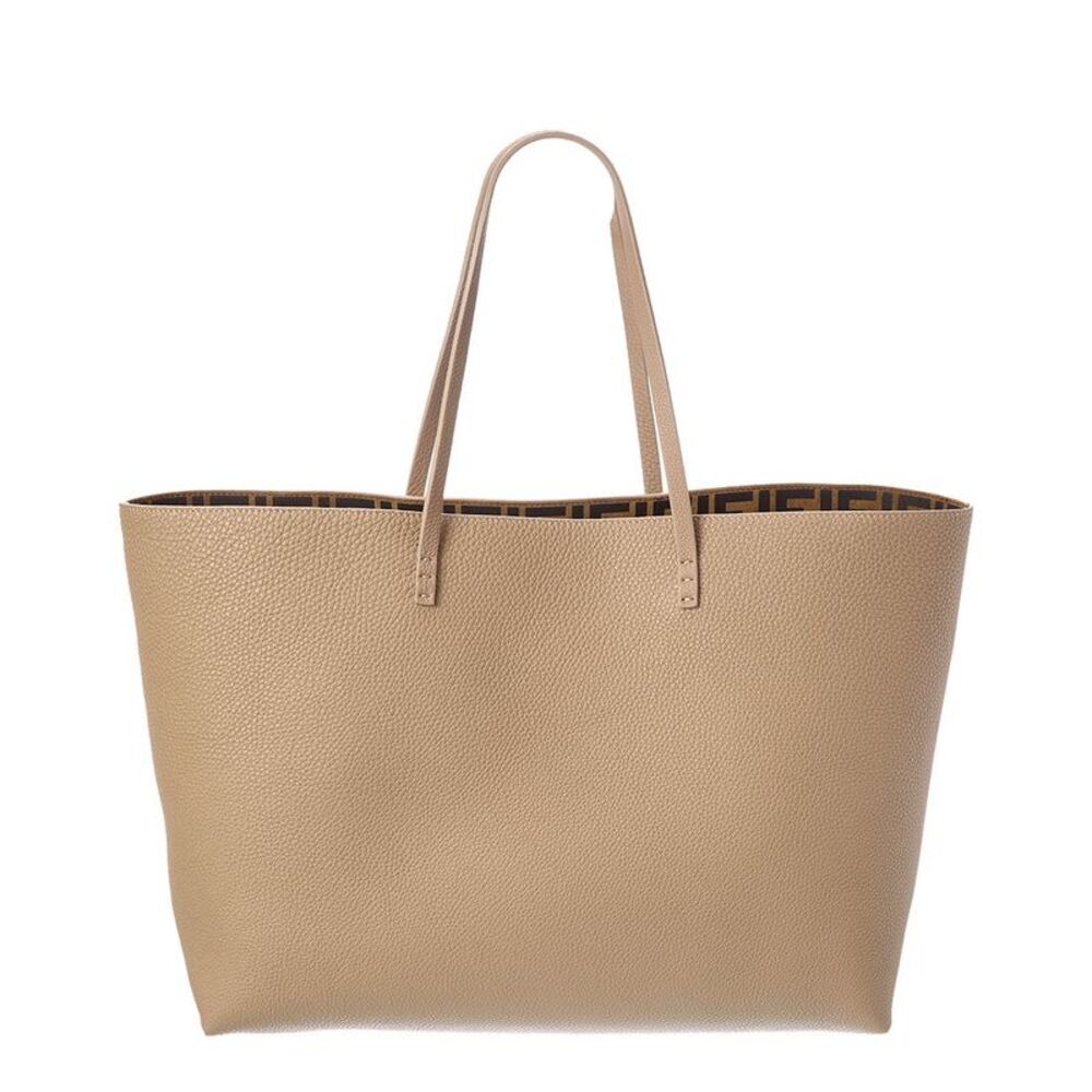Fendi Roll Medium Reversible Ff Suede & Leather Tote, Beige